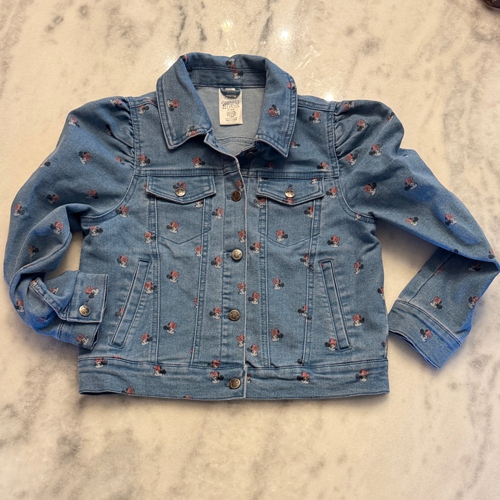 Disney Minnie Mouse denim puff shoulder jacket girls size 7-8 NWOT NEVER WORN